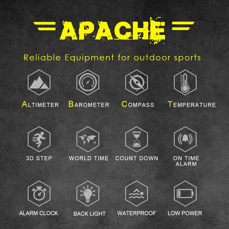 Montre Sport Digitale Homme – Altimètre, Baromètre, Boussole, Étanche 50m