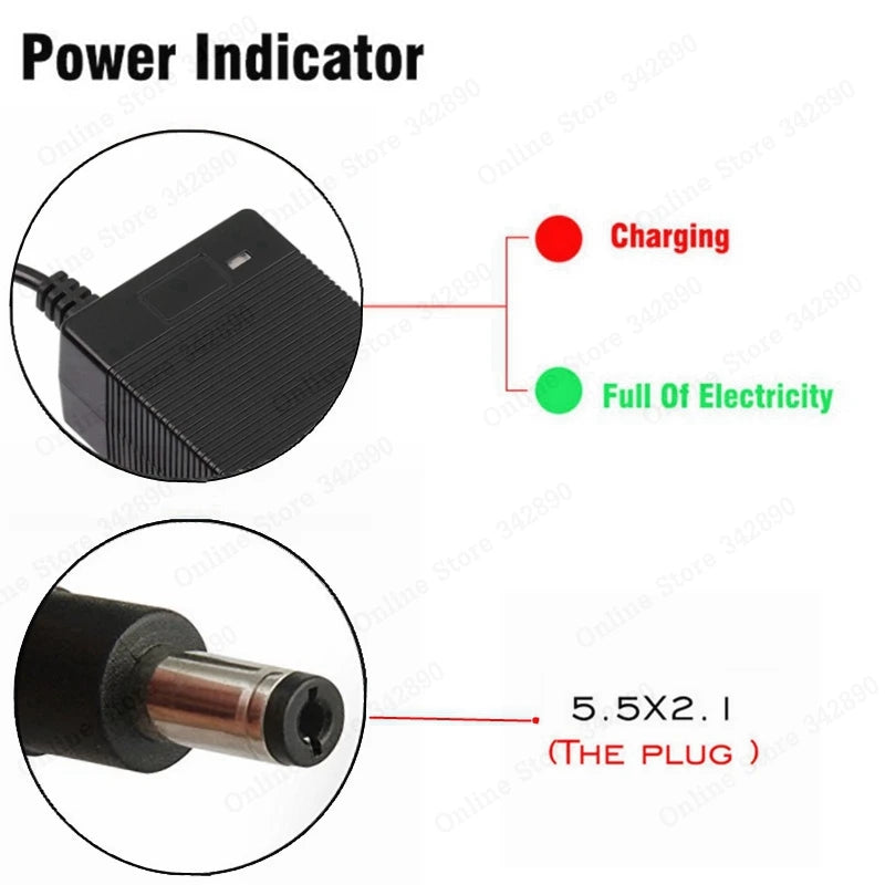 Chargeur Batterie Lithium 36V 2A – Sortie 42V, Entrée 100-240V, Trottinette & Vélo Électrique