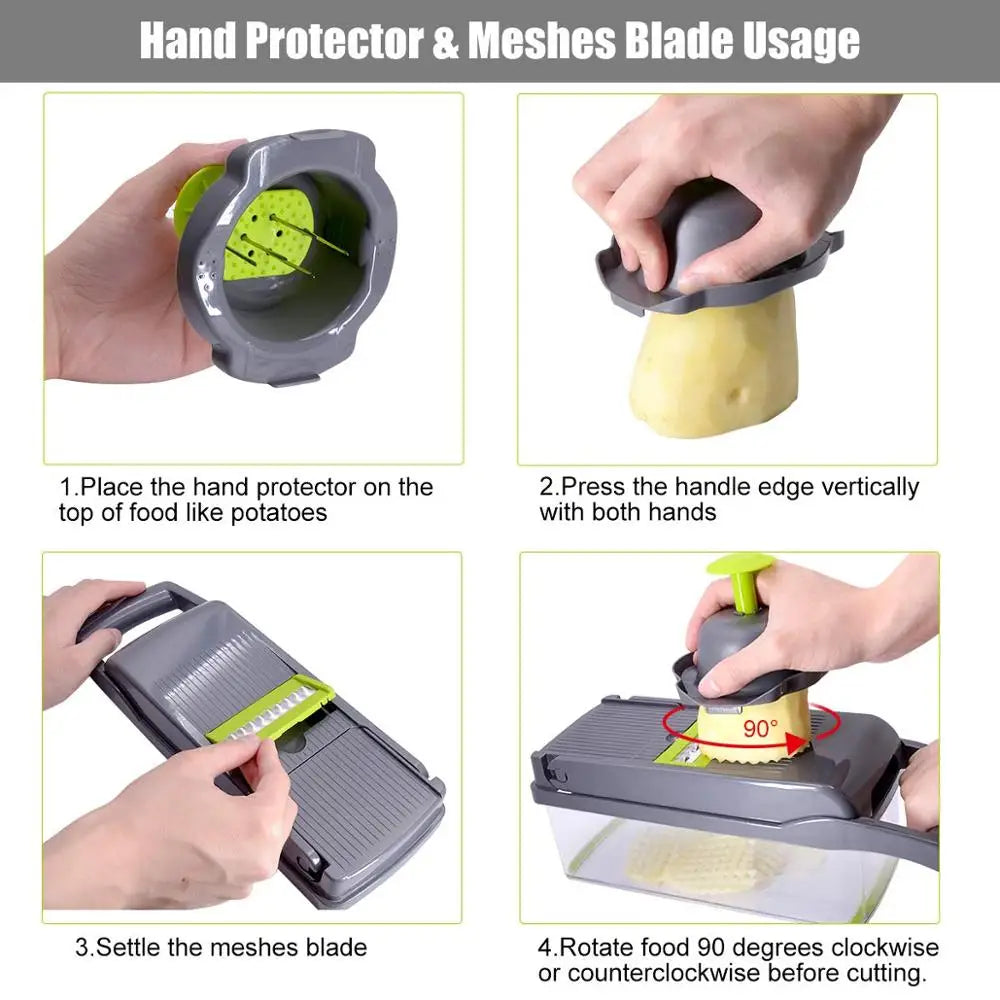 Mandoline Coupe-Légumes Multifonction – Râpe, Trancheur, Émincer Oignons & Fromage