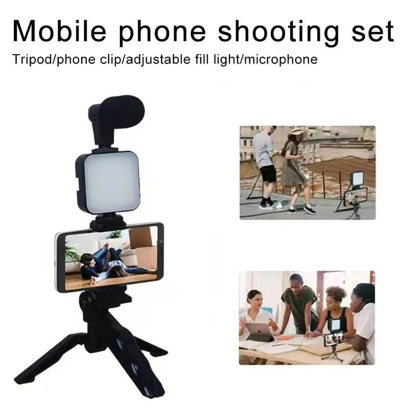 Kit Vlogging Smartphone – Trépied, Micro & Lumière LED | TikTok, YouTube, Live
