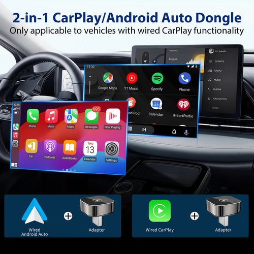 Adaptateur CarPlay & Android Auto Sans Fil 2-en-1 – Plug & Play universel