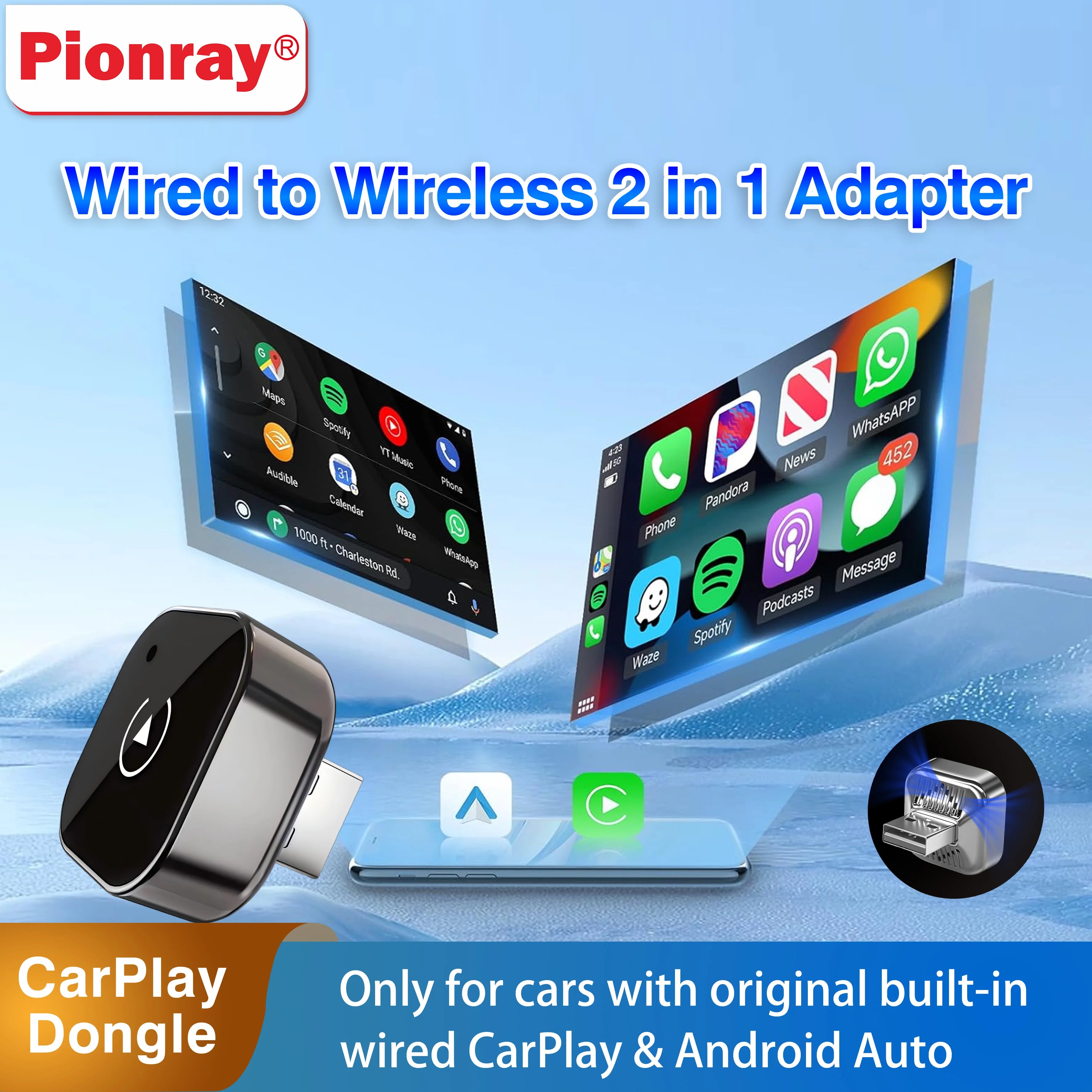 Adaptateur CarPlay & Android Auto Sans Fil 2-en-1 – Plug & Play universel