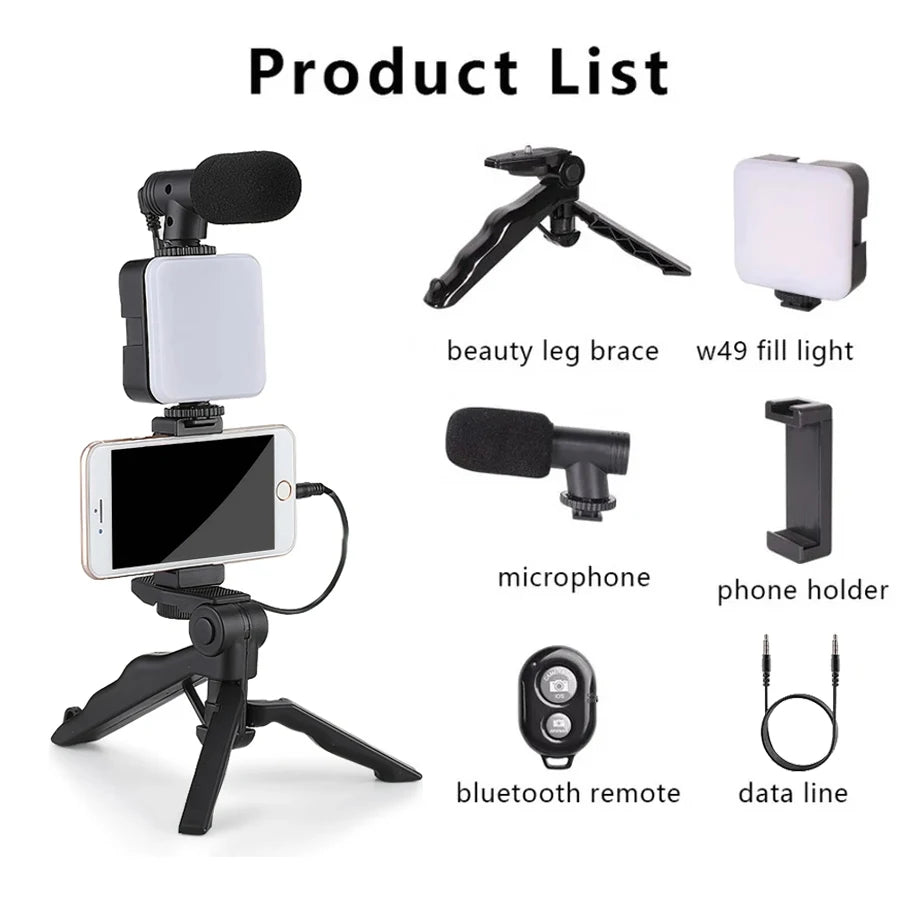Kit Vlogging Smartphone – Trépied, Micro & Lumière LED | TikTok, YouTube, Live