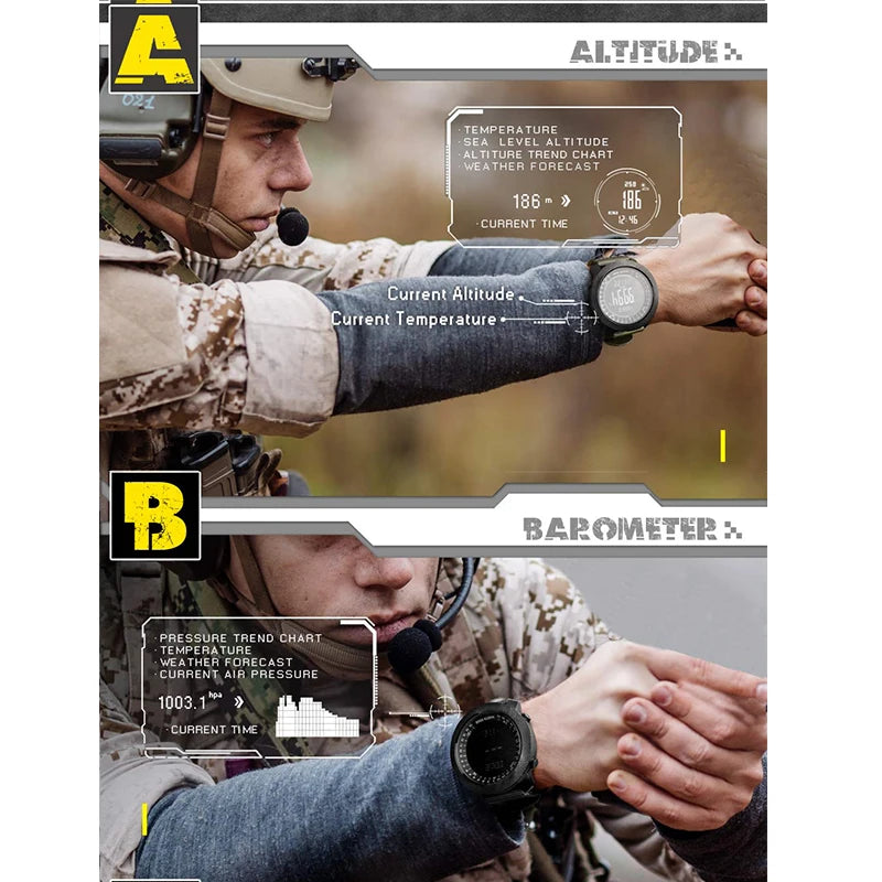 Montre Sport Digitale Homme – Altimètre, Baromètre, Boussole, Étanche 50m