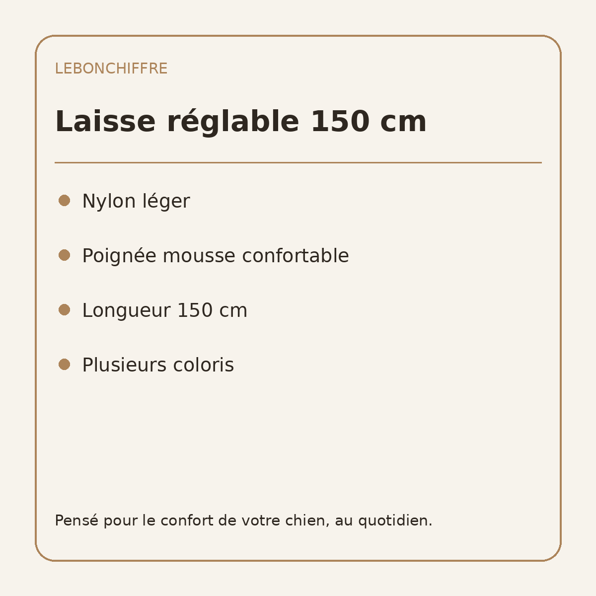 Laisse réglable 150 cm pour chien - caractéristiques en français