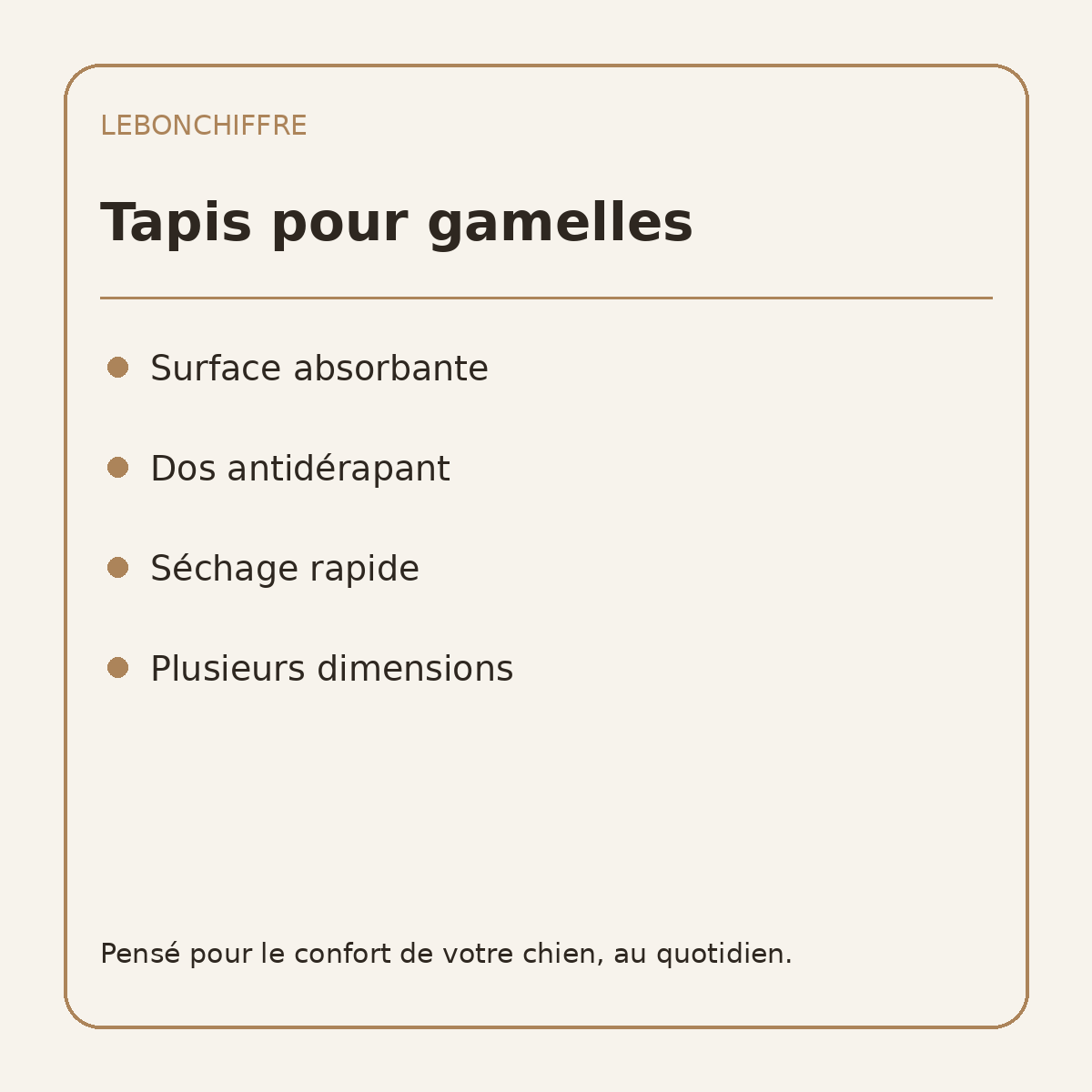 Tapis absorbant pour gamelles chien - caractéristiques en français